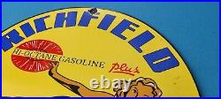 Vintage Richfield Gasoline Porcelain Richlube Gas Service Station Pump Sign