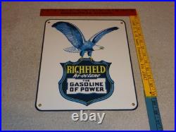 Vintage Richfield Hi-octane Gasoline Of Power 12porcelain Metal Eagle Oil Sign