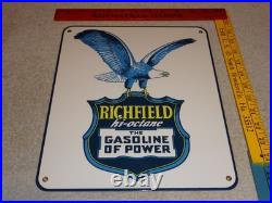 Vintage Richfield Hi-octane Gasoline Of Power 12porcelain Metal Eagle Oil Sign