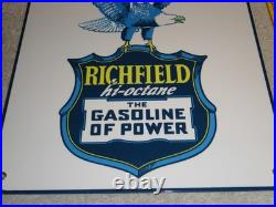 Vintage Richfield Hi-octane Gasoline Of Power 12porcelain Metal Eagle Oil Sign