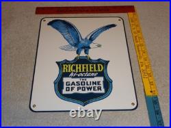 Vintage Richfield Hi-octane Gasoline Of Power 12porcelain Metal Eagle Oil Sign