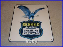 Vintage Richfield Hi-octane Gasoline Of Power 12porcelain Metal Eagle Oil Sign