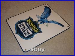 Vintage Richfield Hi-octane Gasoline Of Power 12porcelain Metal Eagle Oil Sign
