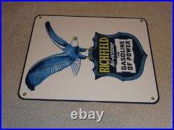 Vintage Richfield Hi-octane Gasoline Of Power 12porcelain Metal Eagle Oil Sign