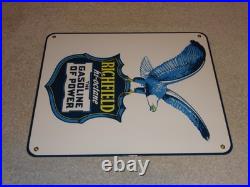 Vintage Richfield Hi-octane Gasoline Of Power 12porcelain Metal Eagle Oil Sign Vintage Richfield Hi-octane Gasoline Of Power 12porcelain Metal Eagle Oil Sign