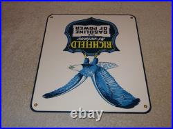 Vintage Richfield Hi-octane Gasoline Of Power 12porcelain Metal Eagle Oil Sign