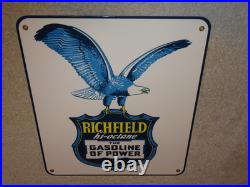 Vintage Richfield Hi-octane Gasoline Of Power 12porcelain Metal Eagle Oil Sign