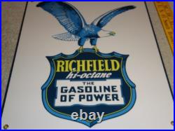 Vintage Richfield Hi-octane Gasoline Of Power 12porcelain Metal Eagle Oil Sign