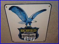 Vintage Richfield Hi-octane Gasoline Of Power 12porcelain Metal Eagle Oil Sign