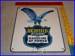 Vintage Richfield Hi-octane Gasoline Of Power 12porcelain Metal Eagle Oil Sign