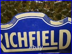 Vintage Richfield Porcelain Sign Gas Station Motor Oil Service Garage Shield