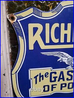 Vintage Richfield Porcelain Sign Gas Station Motor Oil Service Garage Shield