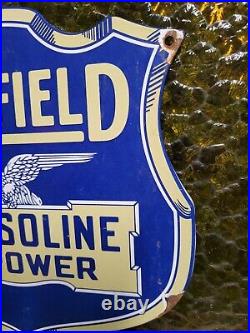 Vintage Richfield Porcelain Sign Gas Station Motor Oil Service Garage Shield