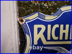 Vintage Richfield Porcelain Sign Gas Station Motor Oil Service Garage Shield