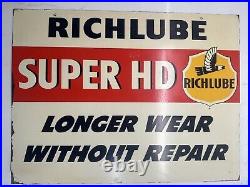Vintage Richfield Tin Sign Double Sided Richlube Oil Rack Gas Garage Original