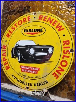 Vintage Rislone Porcelain Sign Auto Repair Old Garage Mechanics Service Oil Lube Vintage Rislone Porcelain Sign Auto Repair Old Garage Mechanics Service Oil Lube