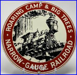Vintage Roaring Camp Big & Trees Railroad Porcelain Sign Gas Oil Narrow-gauge