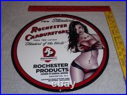 Vintage Rochester Carburetors General Motors Woman 12 Metal Gasoline & Oil Sign