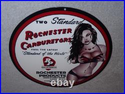Vintage Rochester Carburetors General Motors Woman 12 Metal Gasoline & Oil Sign
