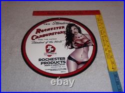 Vintage Rochester Carburetors General Motors Woman 12 Metal Gasoline & Oil Sign
