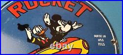Vintage Rocket Gasoline Sign Disney Mickey Mouse Gas Oil Pump Porcelain Sign