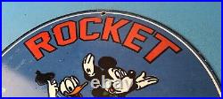 Vintage Rocket Gasoline Sign Disney Mickey Mouse Gas Oil Pump Porcelain Sign