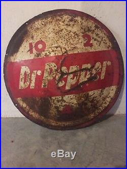 Vintage Round 1950's Dr. Pepper 10-2-4 Porcelain Advertising Sign Rusty Bubble