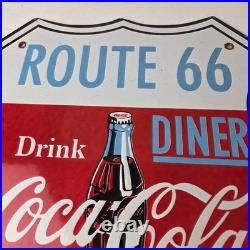 Vintage Route 66 Coca Cola Porcelain Sign Gas Pump Soda Diner Sign