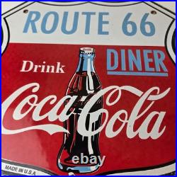 Vintage Route 66 Coca Cola Porcelain Sign Gas Pump Soda Diner Sign