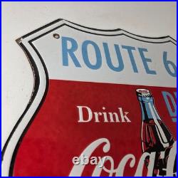 Vintage Route 66 Coca Cola Porcelain Sign Gas Pump Soda Diner Sign
