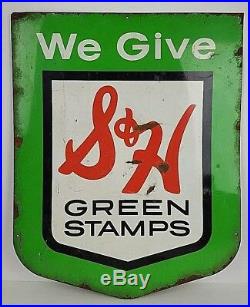 Vintage S&H Green Stamps Super Market Grocery Store Metal Shield Sign 23x19