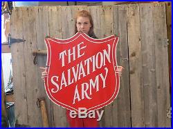Vintage Salvation Army Porcelain Enameled Sign Retail Thrift Store Advertising