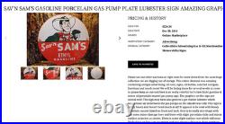 Vintage Sav'n Sam's Ethyl Gasoline Cowboy Money 11 3/4 Porcelain Metal Oil Sign