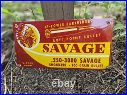 Vintage Savage Arms Sign Porcelain Service Gun Ammo 12 X 6