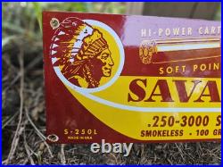 Vintage Savage Arms Sign Porcelain Service Gun Ammo 12 X 6