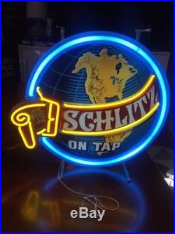Vintage Schlitz Beer Neon Sign Advertising Lighted World Globe 18 Rare 1970's