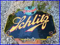 Vintage Schlitz Beer Porcelain Sign Bar Lager Brewery Tap Milwaukee Bud Gas Oil