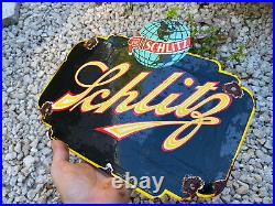 Vintage Schlitz Beer Porcelain Sign Bar Lager Brewery Tap Milwaukee Bud Gas Oil