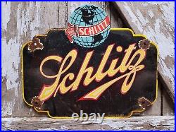 Vintage Schlitz Beer Porcelain Sign Restaurant Bar Pub Keg Gas Service Tavern