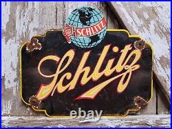 Vintage Schlitz Beer Porcelain Sign Restaurant Bar Pub Keg Gas Service Tavern