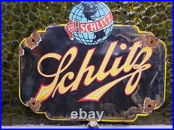 Vintage Schlitz Porcelain Sign Beer Restaurant Bar Pub Keg Gas Service Tavern