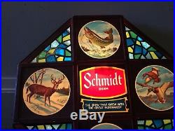 Vintage Schmidt Beer Lighted Wildlife Octagon Sign Pheasant Deer Pike Duck Works
