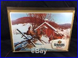 Vintage Schmidts Light Beer Lighted Sign Deer Farm Hunting Advertising Bar Pub