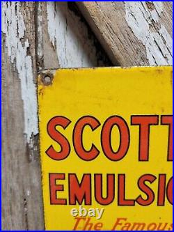 Vintage Scotts Emulsion Porcelain Sign Old Heatlh Re. Eby Medicine Fishing Fish