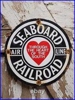 Vintage Seaboard Porcelain Railroad Sign Train Railway Station Gas Advertising