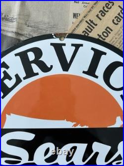 Vintage Sears Service Station Auto Dealer Gas Oil 12 Inch Porcelain Enamel Sign