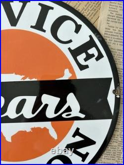 Vintage Sears Service Station Auto Dealer Gas Oil 12 Inch Porcelain Enamel Sign