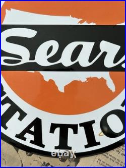 Vintage Sears Service Station Auto Dealer Gas Oil 12 Inch Porcelain Enamel Sign