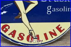 Vintage Seaside Gasoline Pin Up Porcelain Sign Gas Station Motor Oil Pump Plate
