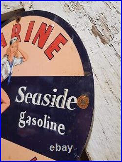 Vintage Seaside Gasoline Porcelain Sign Marine Motor Oil Repair Gas Service Pump